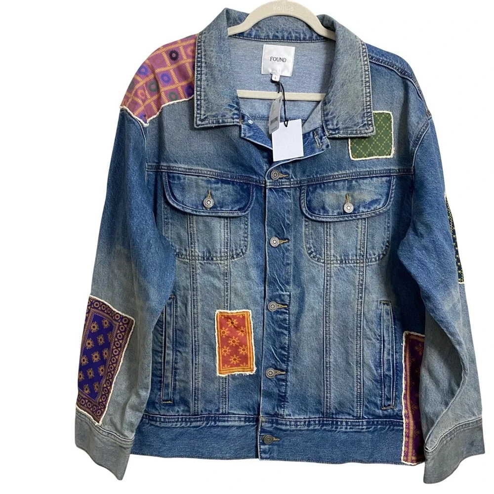 Free People X Found‎ NWT Kantha Patchwork Denim Jean Jacket Size Large - Picture 4 of 13
